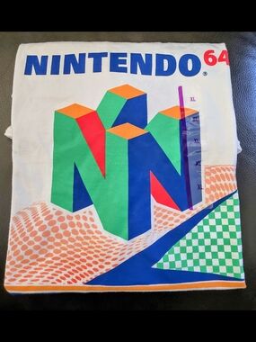 Nintendo 64 Retro Logo Tee — White with Green, Blue & Orange Graphic